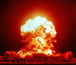 Nuclear weapons test and characteristic fireball in the Nevada desert